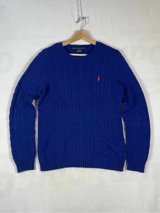 Ralph Lauren Sweaters - Vintage Ralph Lauren Sport Crewneck Cotton Cable Knit Sweater Blue WOMENS Sz L